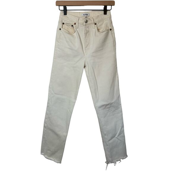 RE/DONE 70s Stove Pipe High Rise Straight Ankle Jeans in Vintage White size 25 - Picture 2 of 14